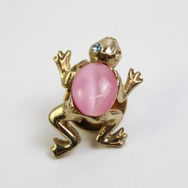 Lot of Gold Tone Cat's Eye Agate Frog Lapel Hat or Tie Pins
