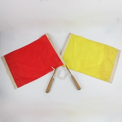 Set of 2 Vintage Wooden Handle Racing Flags Red and Yellow