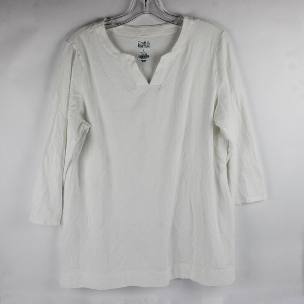 Croft & Barrow Solid White Color Quarter Length Sleeve Shirt Womens Size L