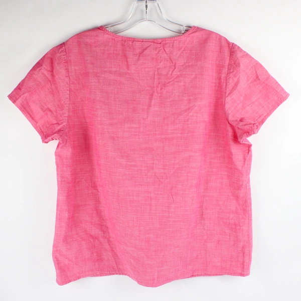 Christopher & Banks Pink Embroidered Flowers Short Sleeve Blouse Womens Size L