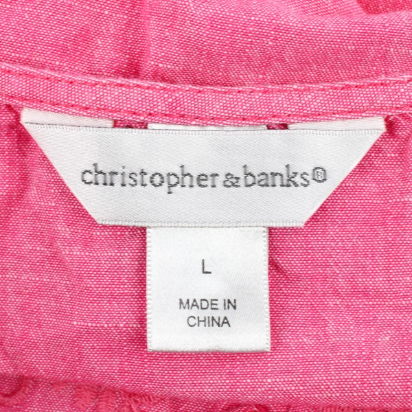 Christopher & Banks Pink Embroidered Flowers Short Sleeve Blouse Womens Size L