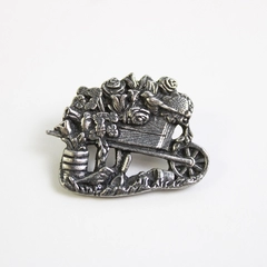 2001 Birds and Blooms Limited Edition Pewter Pin Wheelbarrow W/ Flowers