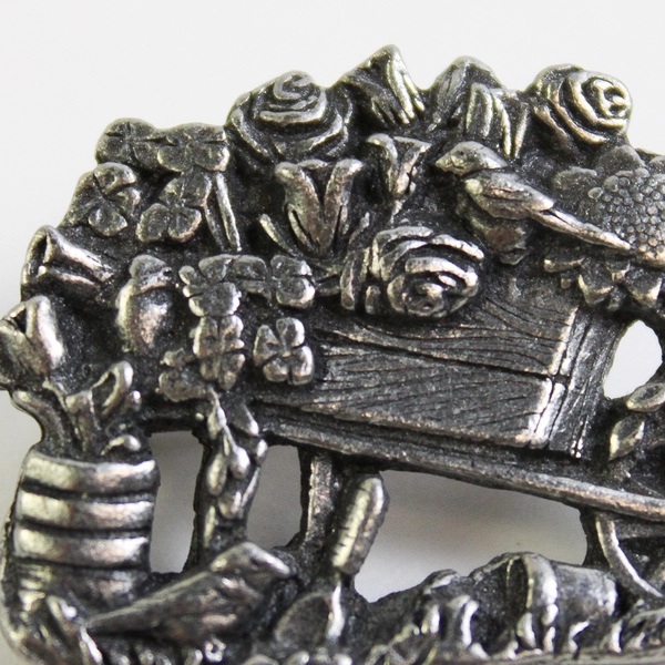 2001 Birds and Blooms Limited Edition Pewter Pin Wheelbarrow W/ Flowers