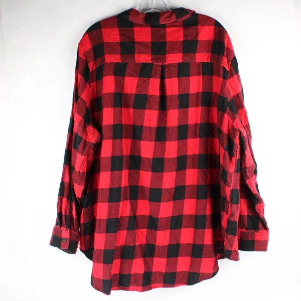 Faded Glory Red/Black Gingham Long Sleeve Button Up Flannel Women 3X (22W-24W)