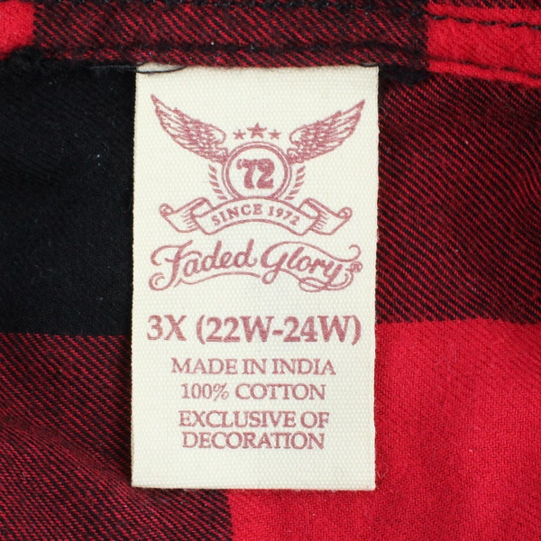 Faded Glory Red/Black Gingham Long Sleeve Button Up Flannel Women 3X (22W-24W)