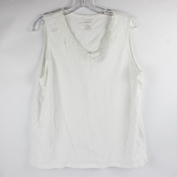 Christopher & Banks White Tank Top Lace Neckline Women's Size XL