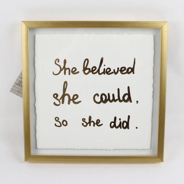 New MarmontHill Framed Gold Artwork 12x12" "She Believed She Could, So She Did"