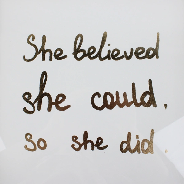 New MarmontHill Framed Gold Artwork 12x12" "She Believed She Could, So She Did"