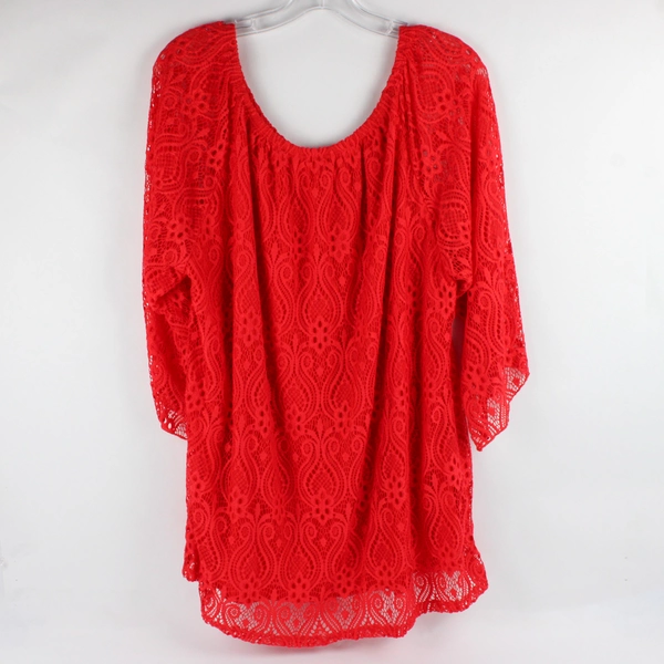 Brittany Black Red Crochet Half-Sleeve Top Women's Size 2X