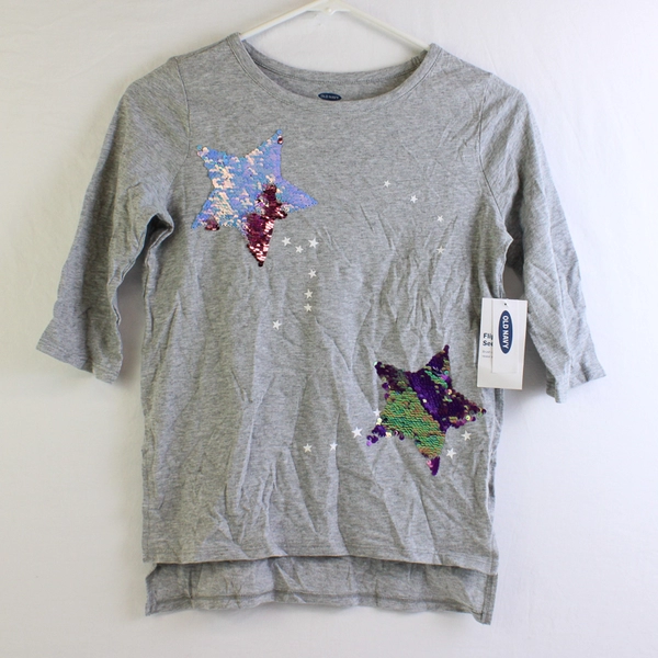 NWT Old Navy Flippy Sequins Gray 3/4 Sleeve Top Girls' Size Medium (8)