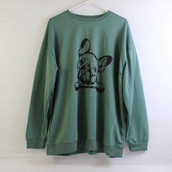 Unbranded Green French Bulldog Sweatshirt Women's Size XXL