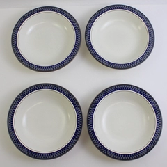 Lot Of 4 Mikasa Aztec Blue Pattern Ceramic Rim Soup Bowl 8.25" Diameter