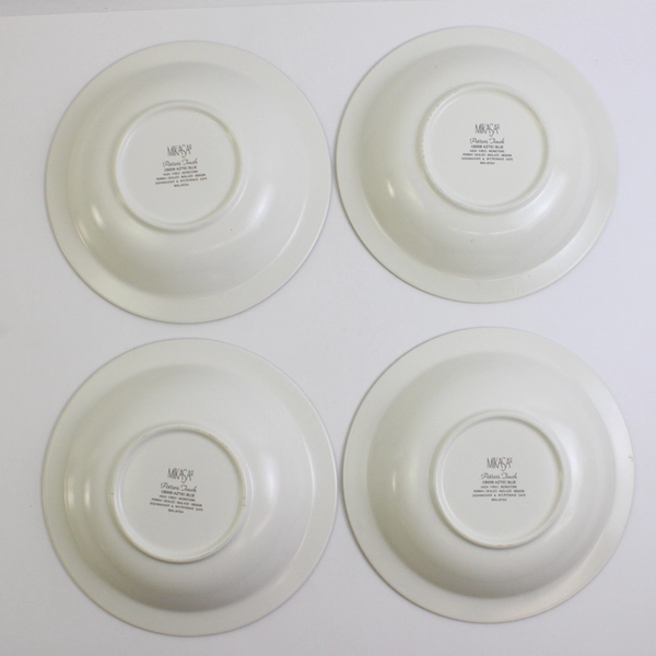 Lot Of 4 Mikasa Aztec Blue Pattern Ceramic Rim Soup Bowl 8.25" Diameter