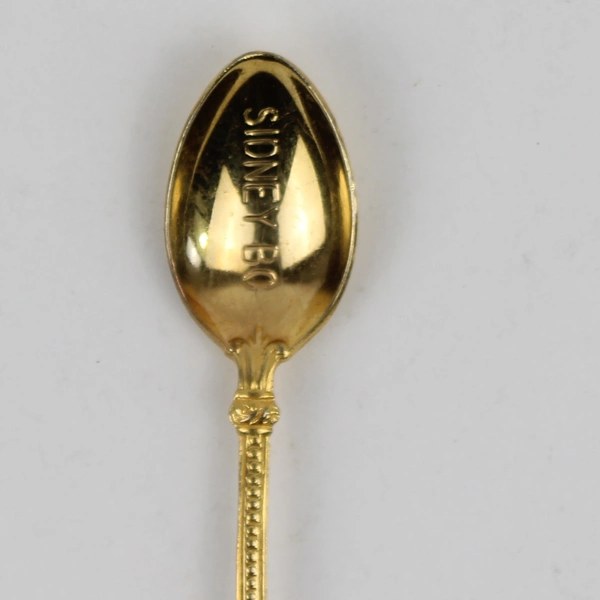2 Gold Plated Spoons One Engraved Sidney BC Canada Maple Leaf and 1 Plain