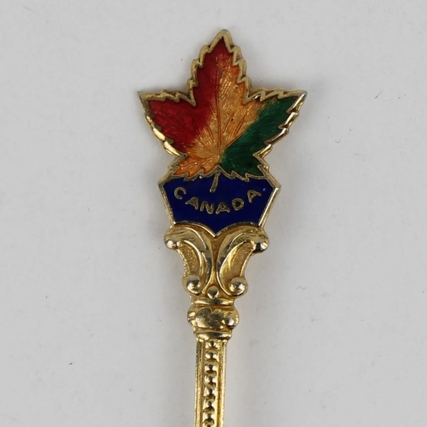 2 Gold Plated Spoons One Engraved Sidney BC Canada Maple Leaf and 1 Plain