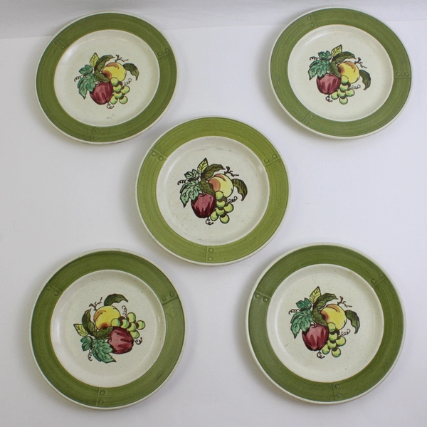 Lot Of 5 Metlox/Poppytrail/Vernon Provincial Fruit Green Pattern Salad Plates