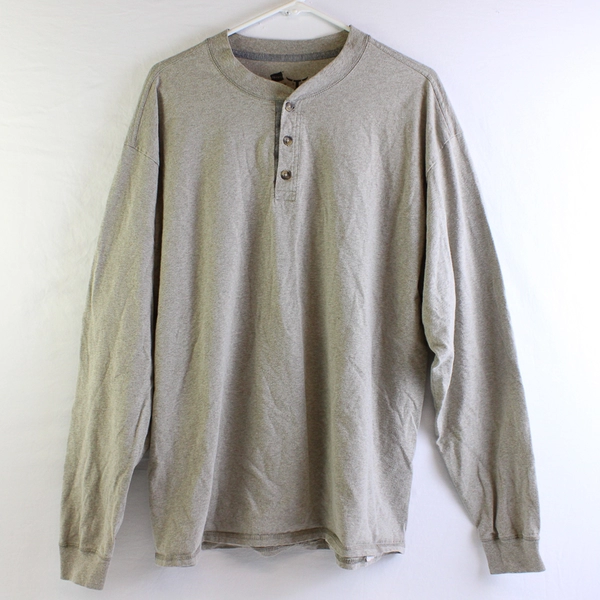 Hanes Gray Long-Sleeve Henley Shirt Men's Size XL