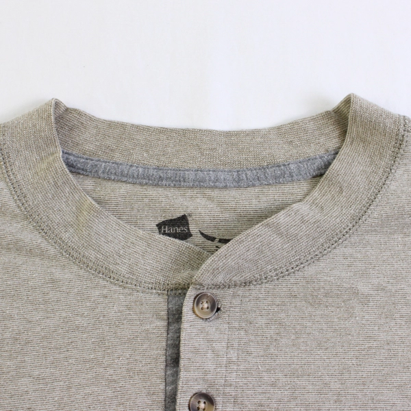 Hanes Gray Long-Sleeve Henley Shirt Men's Size XL