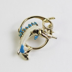 Blue and White Enamel Marlin Hat Fish Lapel Pin
