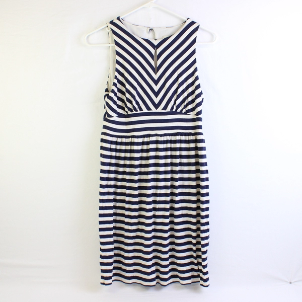 Ann Taylor Loft Navy and White Striped Knee-Length Dress Women's Size XSP