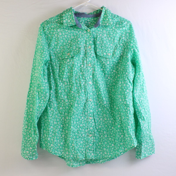 St. John's Bay Green Floral Cotton Button-Up Women's Size Medium