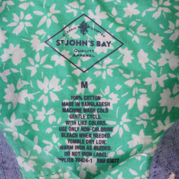 St. John's Bay Green Floral Cotton Button-Up Women's Size Medium