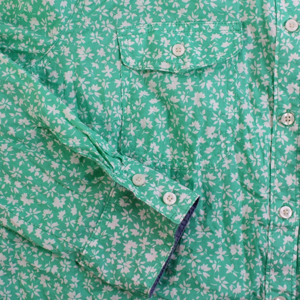 St. John's Bay Green Floral Cotton Button-Up Women's Size Medium