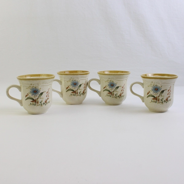 Lot Of 4 Mikasa Blue Daisies Pattern Ceramic Flat Cup/Mug 3.5" Tall