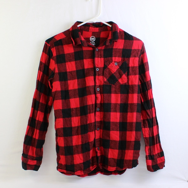 Wonder Nation Black and Red Plaid Long-Sleeve Button-Up Boys' Size XL (14-16)