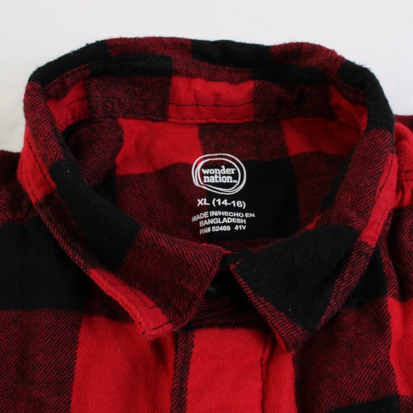 Wonder Nation Black and Red Plaid Long-Sleeve Button-Up Boys' Size XL (14-16)