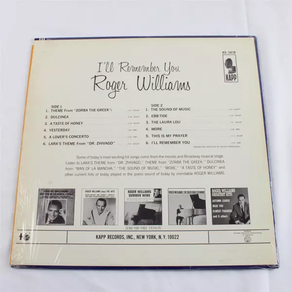Roger Williams I'll Remember You 1967 Vintage LP Vinyl KS-3470