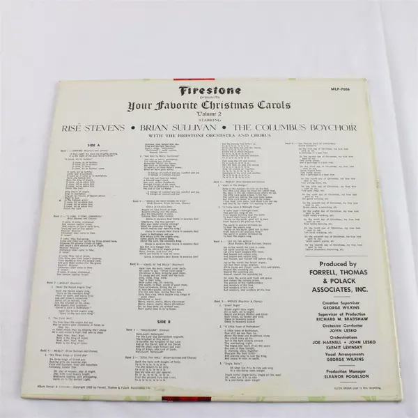 Your Favorite Christmas Carols Vol. 2 Vinyl Record Rise Stevens Brian Sullivan