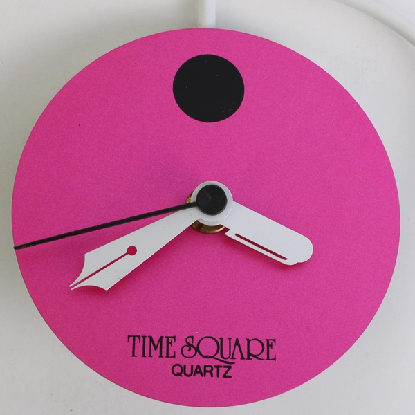 Vtg 1980s Time Square Clock Pink With White Stand Works Memphis Style