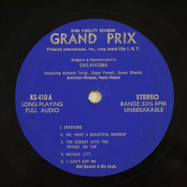 Rodgers & Hammerstein's Oklahoma Mal Hasset 12" Vinyl Record DLP-214