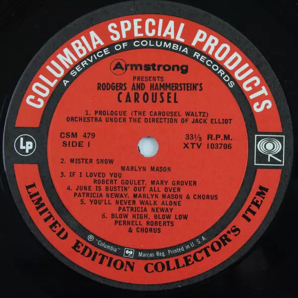 Rodgers & Hammerstein's Carousel TV Soundtrack Vinyl Record 12" LP CSM 479
