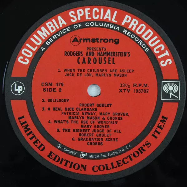 Rodgers & Hammerstein's Carousel TV Soundtrack Vinyl Record 12" LP CSM 479