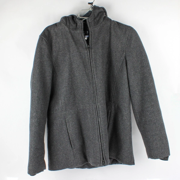 GAP Women's M Charcoal Gray Recycled Wool Hooded Full-Zip Jacket