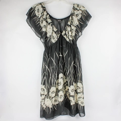 Kitty Women's S/M Sheer Floral Teddy with Elastic Waist