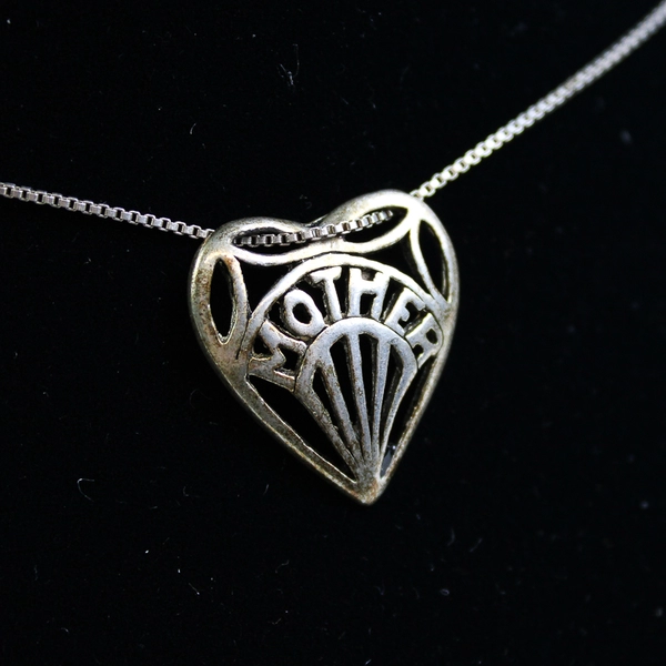 Sterling Silver 925 Mother Engraved Heart Pendant Necklace 18-20"