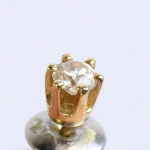 Yellow Gold Single Diamond Stud Earring W/ Push Back 6 Prongs