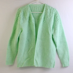 Handmade Crocheted Mint Green Open Front Cardigan Women's Size Large