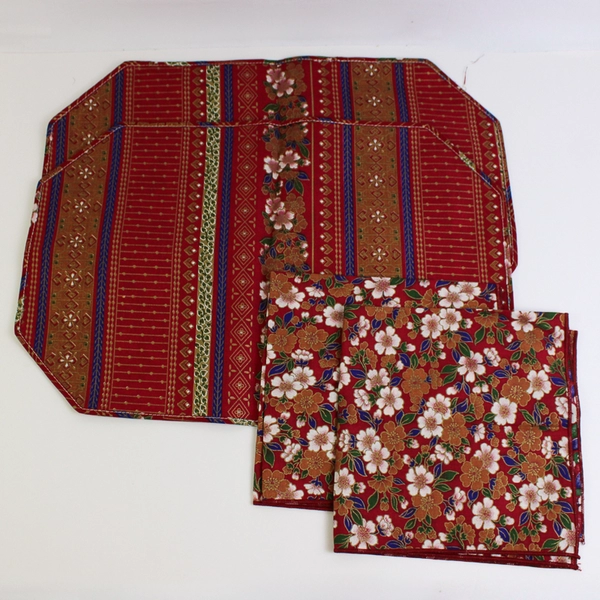 4 Piece Multicolor Floral Placemat and Napkins Set Reversible