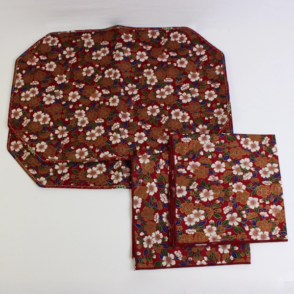 4 Piece Multicolor Floral Placemat and Napkins Set Reversible