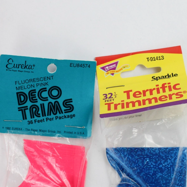 Lot of Classroom Wall Bulletin Board Trim Borders Pink and Blue