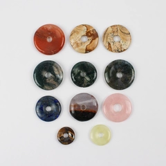 Lot of 11 Natural Gemstone Donut Beads Agate Quartz Jasper Lapis