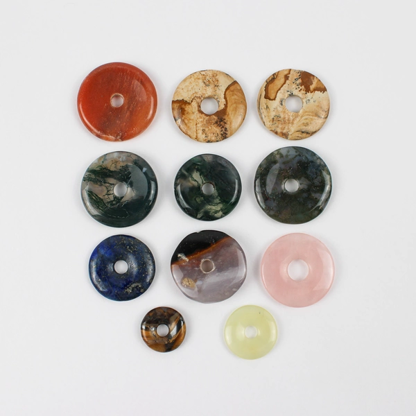 Lot of 11 Natural Gemstone Donut Beads Agate Quartz Jasper Lapis