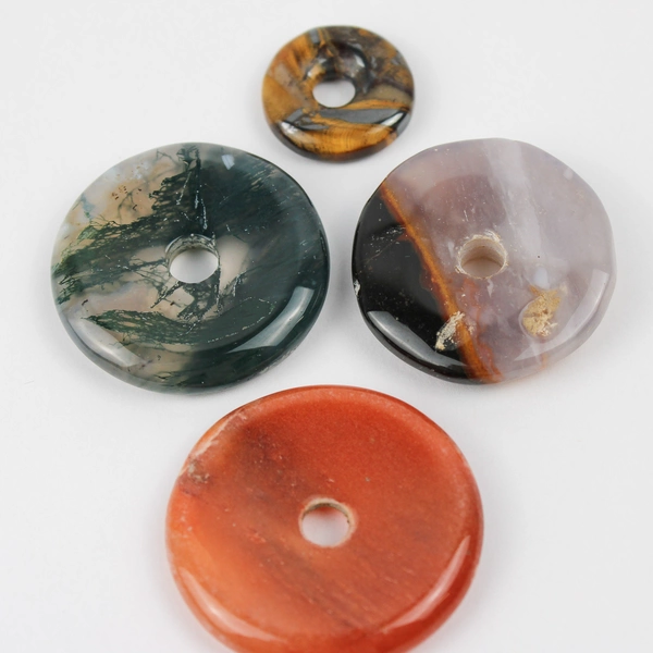 Lot of 11 Natural Gemstone Donut Beads Agate Quartz Jasper Lapis