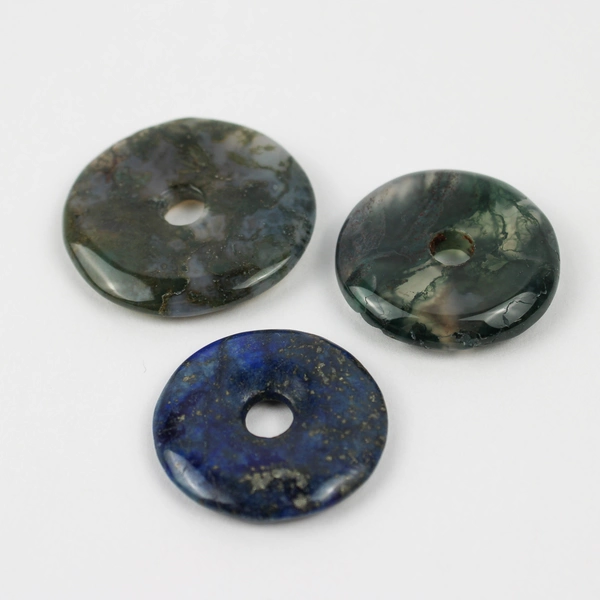 Lot of 11 Natural Gemstone Donut Beads Agate Quartz Jasper Lapis