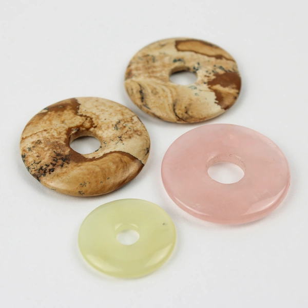 Lot of 11 Natural Gemstone Donut Beads Agate Quartz Jasper Lapis