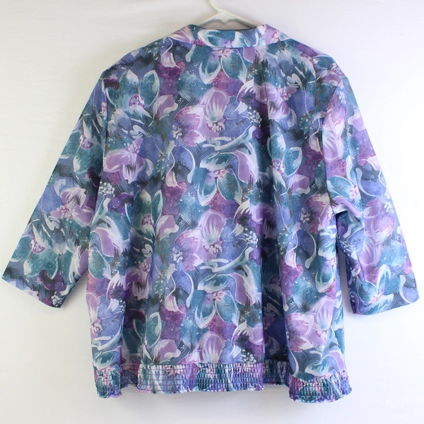 Nancy 2 Women's 24W Petite Purple Floral Blouse with Rouched Waist